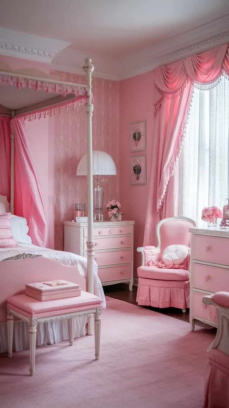 Step into a dreamy escape where vintage charm meets modern femininity. This shabby chic haven, with its blush pink hues and delicate lace accents, is the perfect blend of grand millennial style and timeless elegance. A truly enchanting space, perfect for those who appreciate the beauty of the past, reimagined for today.