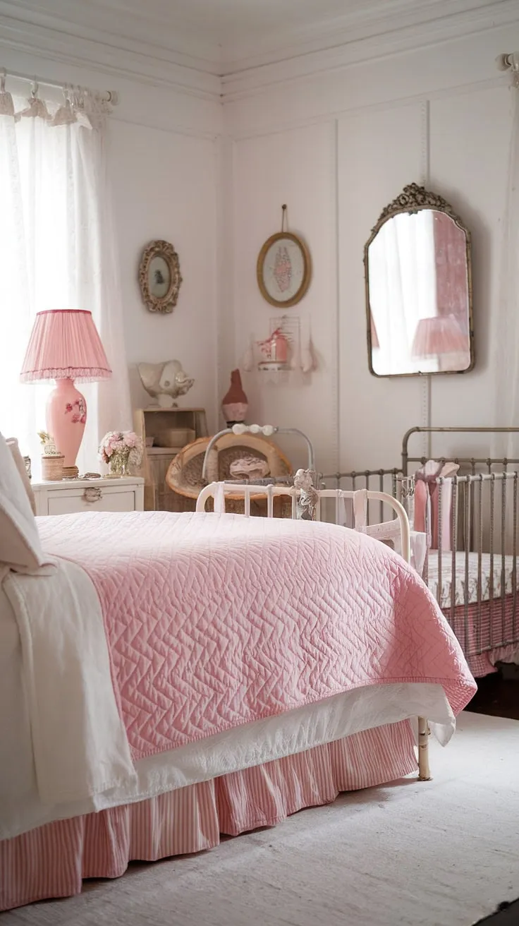 This shabby chic bedroom is a testament to timeless elegance. The soft pink hues, vintage details, and carefully curated accessories create a space that is both charming and utterly relaxing. A perfect blend of old-world charm and modern comfort, it's a room designed for peaceful slumber and cherished moments.