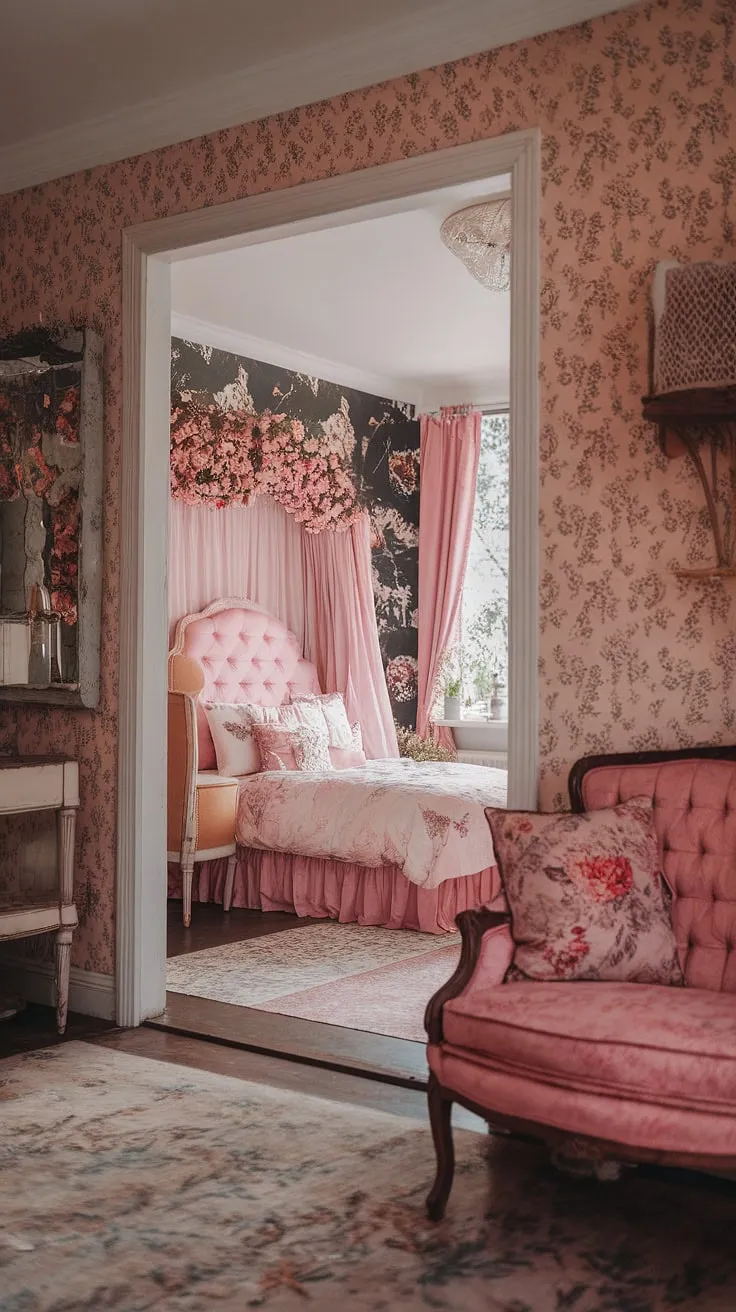 Step into a world of vintage charm where shabby chic meets girly pink perfection. A dreamy escape filled with floral details and the comforting embrace of a bygone era. This apartment whispers stories of elegance and effortless style.