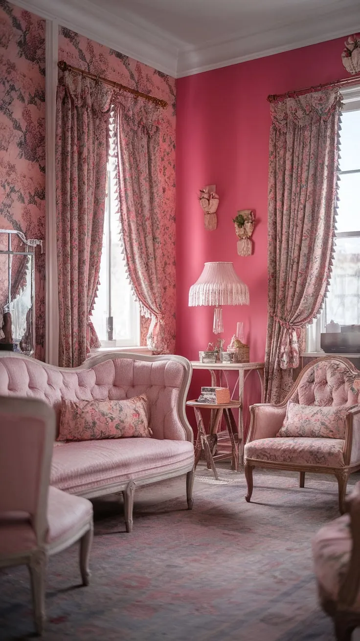 Lost in the loveliness of this shabby chic sanctuary. A symphony of soft pinks, delicate florals, and vintage charm unfolds in this captivating space. The antique furniture and carefully curated décor create an atmosphere of gentle nostalgia, a place where time seems to slow down and beauty reigns supreme. A truly enchanting retreat.