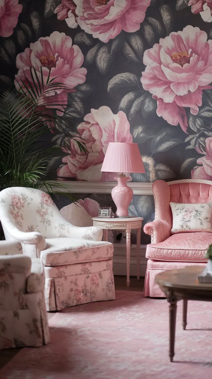Step into a world of delicate floral prints and soft pink hues. This shabby chic Victorian-inspired living room, with its charming details and comforting atmosphere, is a haven of tranquility. The antique furniture and carefully chosen accessories create a space that's both elegant and inviting, a perfect blend of vintage charm and modern comfort. A true testament to the enduring appeal of classic design.
