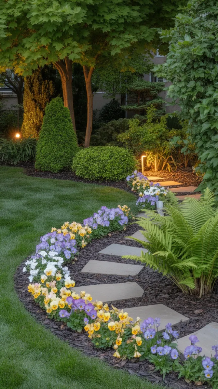 Sunlit Serenity Along the Pansy-Lined Path