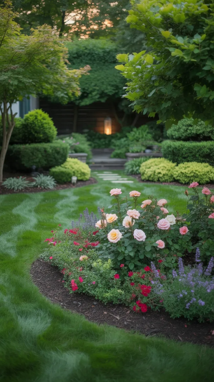 Lantern-Lit Path Through an Emerald Backyard Oasis