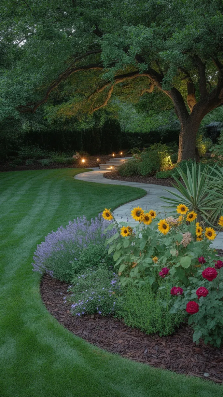 Lantern-Lit Backyard Oasis Beneath the Oak