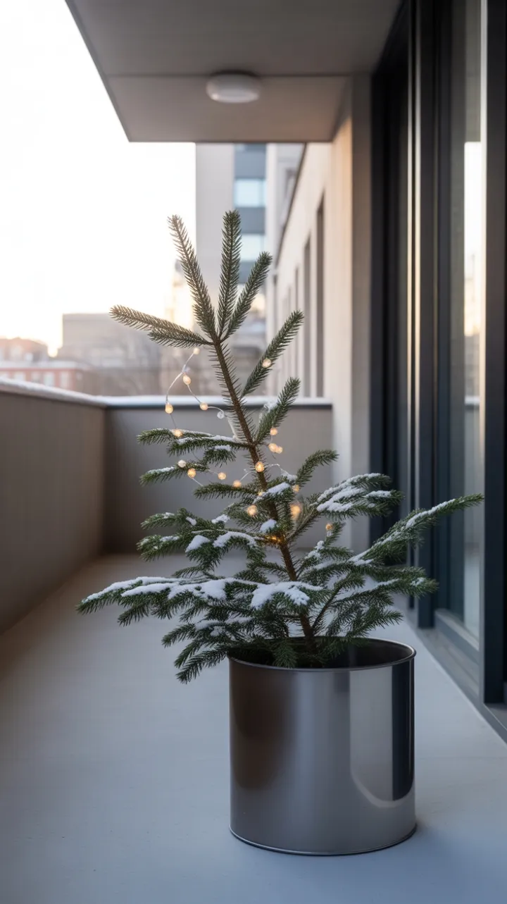 Subtle Evergreen Glow on an Urban Balcony