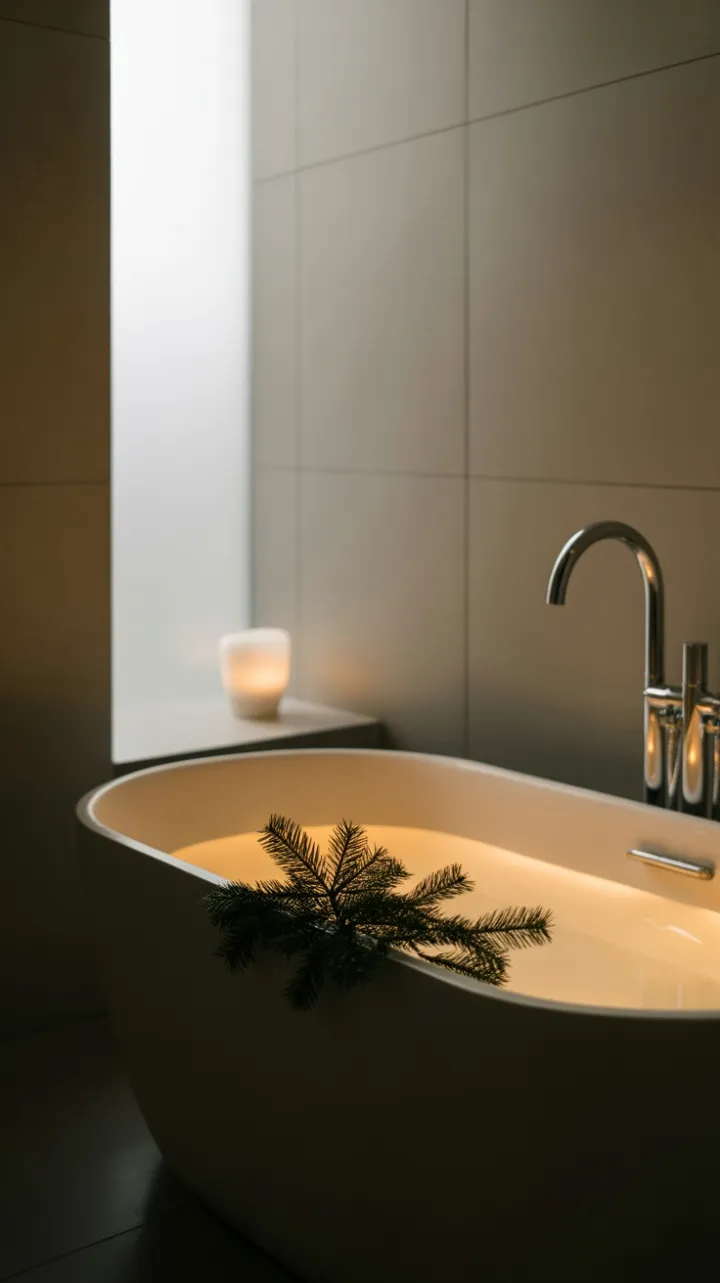 Quiet Noël Minimalist Bath of Evergreens and Candlelight