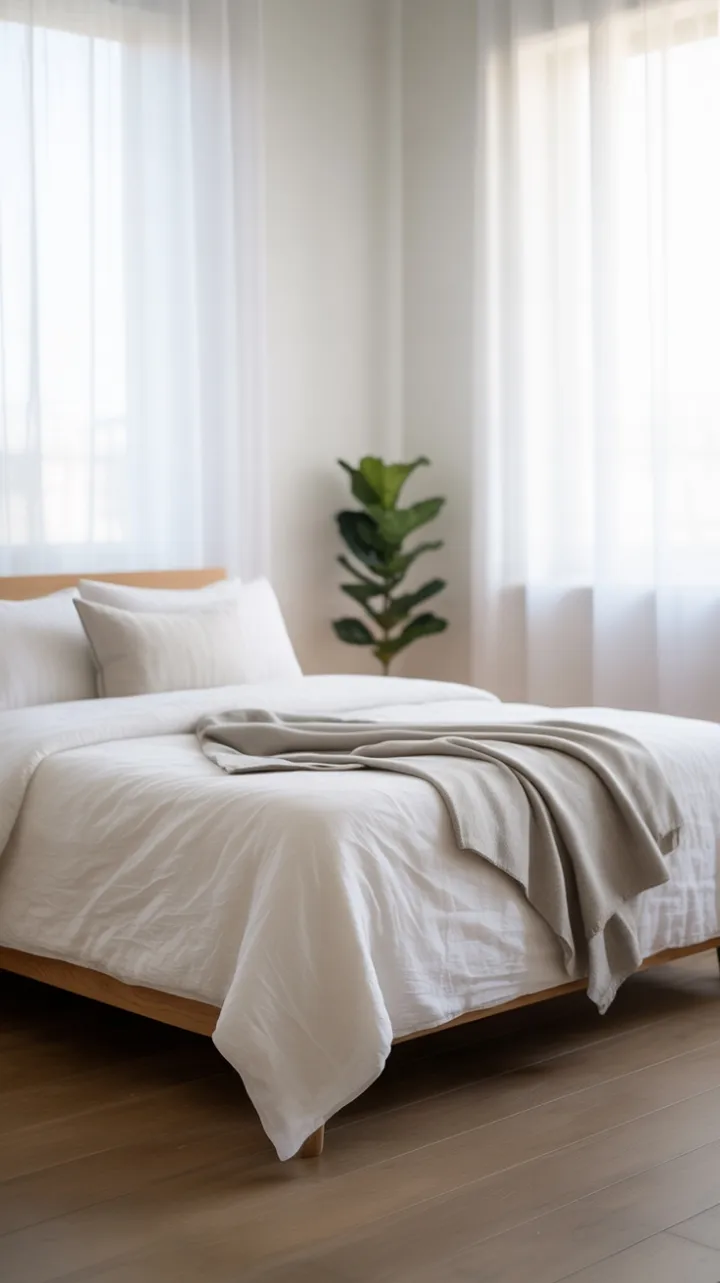 Serene Scandinavian Bedroom in Crisp Linen and Natural Light
