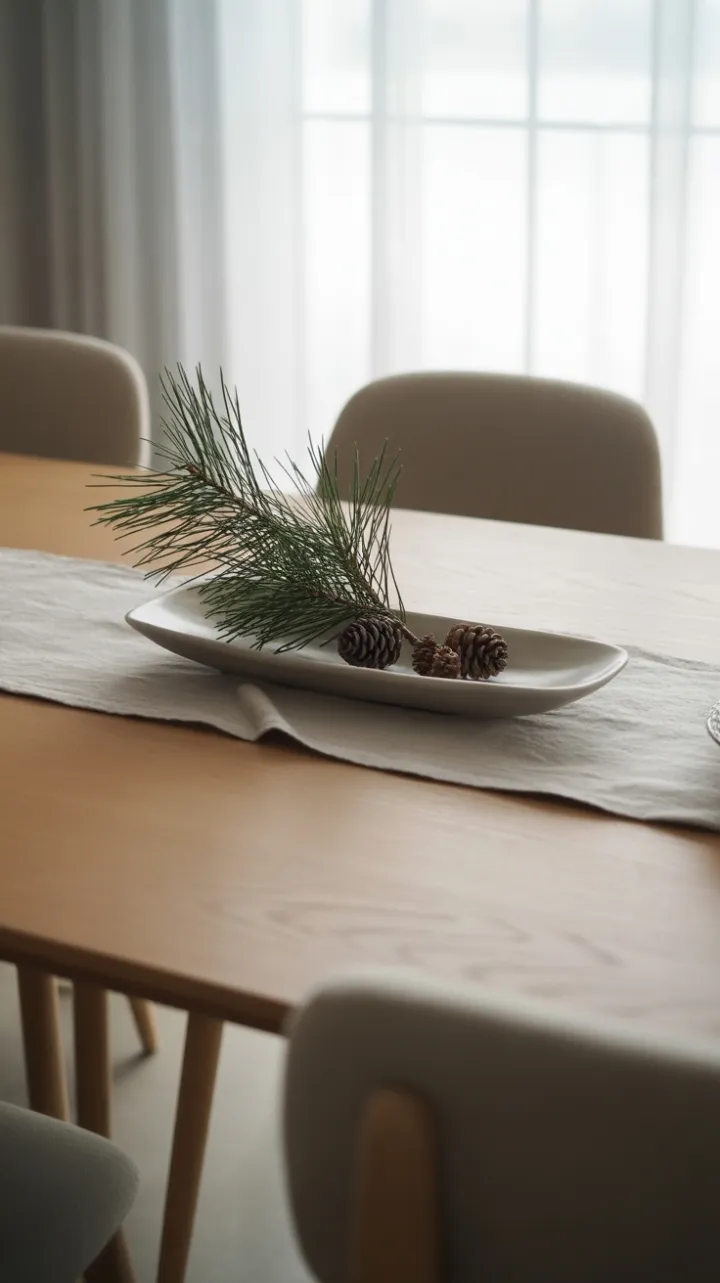 Serene Scandinavian Holiday Table with Pine and Linen