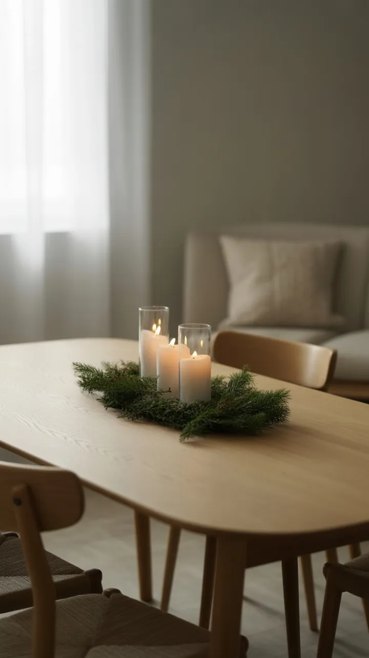 Understated Yuletide Calm on a Pale Oak Table
