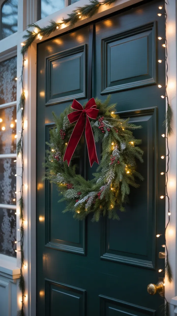 An Evergreen Welcome on a Snow-Kissed Porch