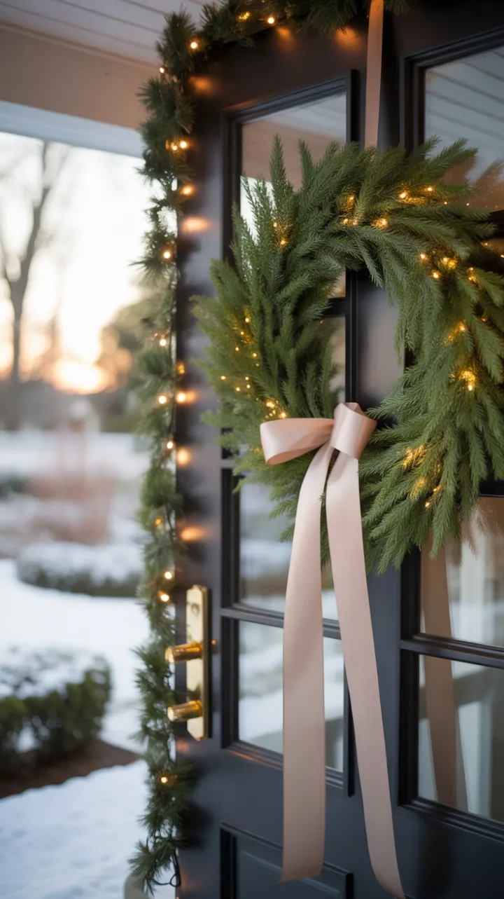 Minimalist Evergreen Welcome with Champagne Ribbon