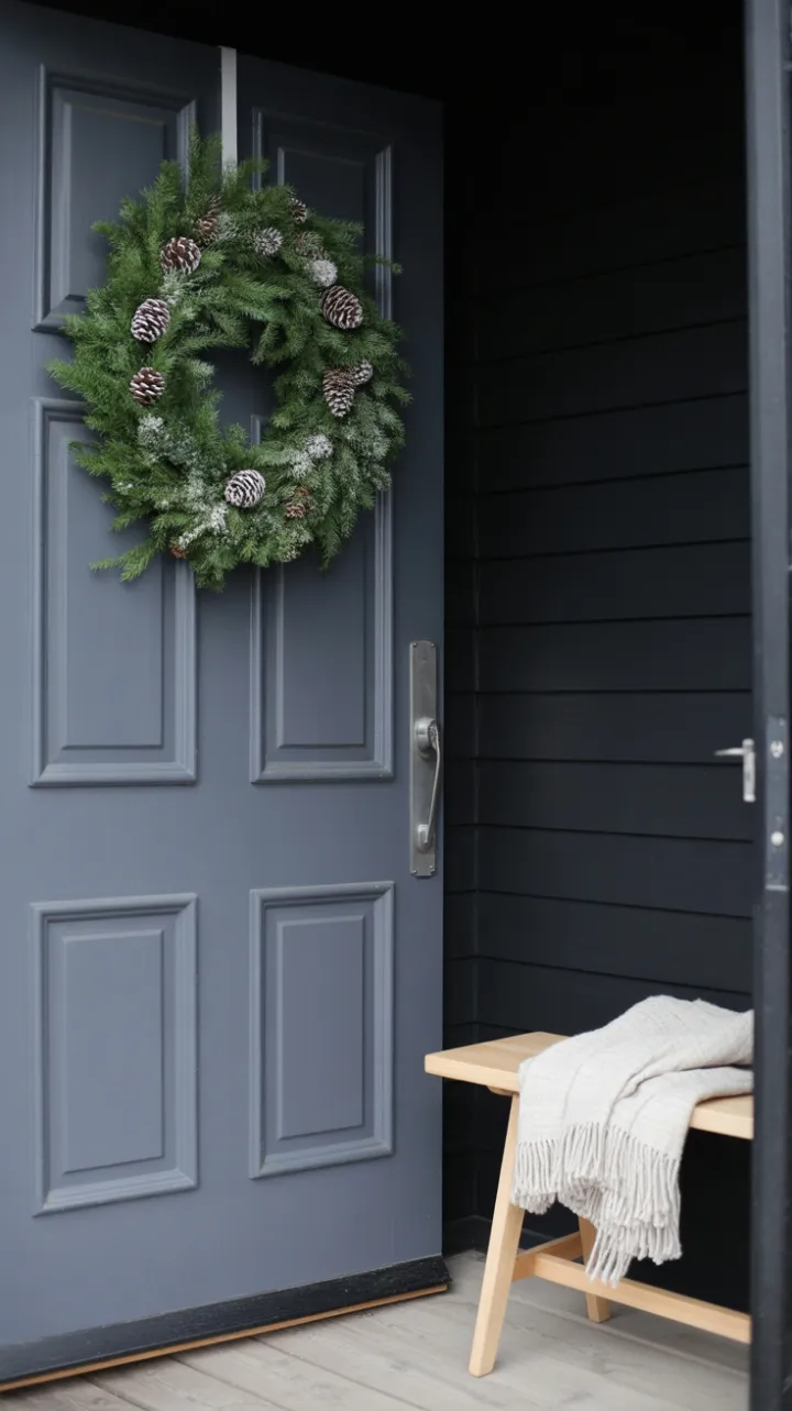 Understated Nordic Entry With Frosted Wreath