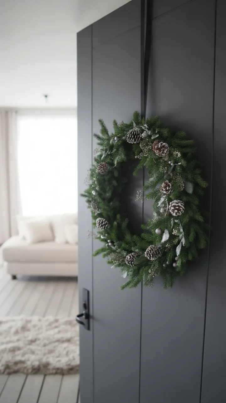 Minimalist Holiday Welcome with Frosted Pinecones