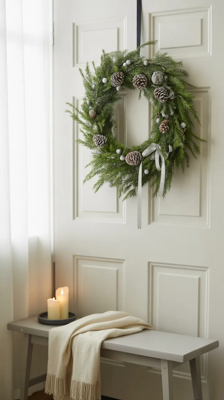 Quiet Welcome of Evergreens and Frosted Pinecones