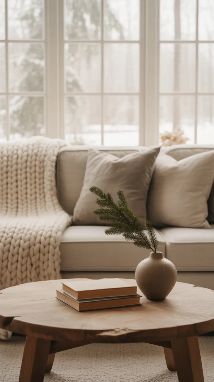 Snowlit Sanctuary with Chunky Knit and Quiet Winterscape