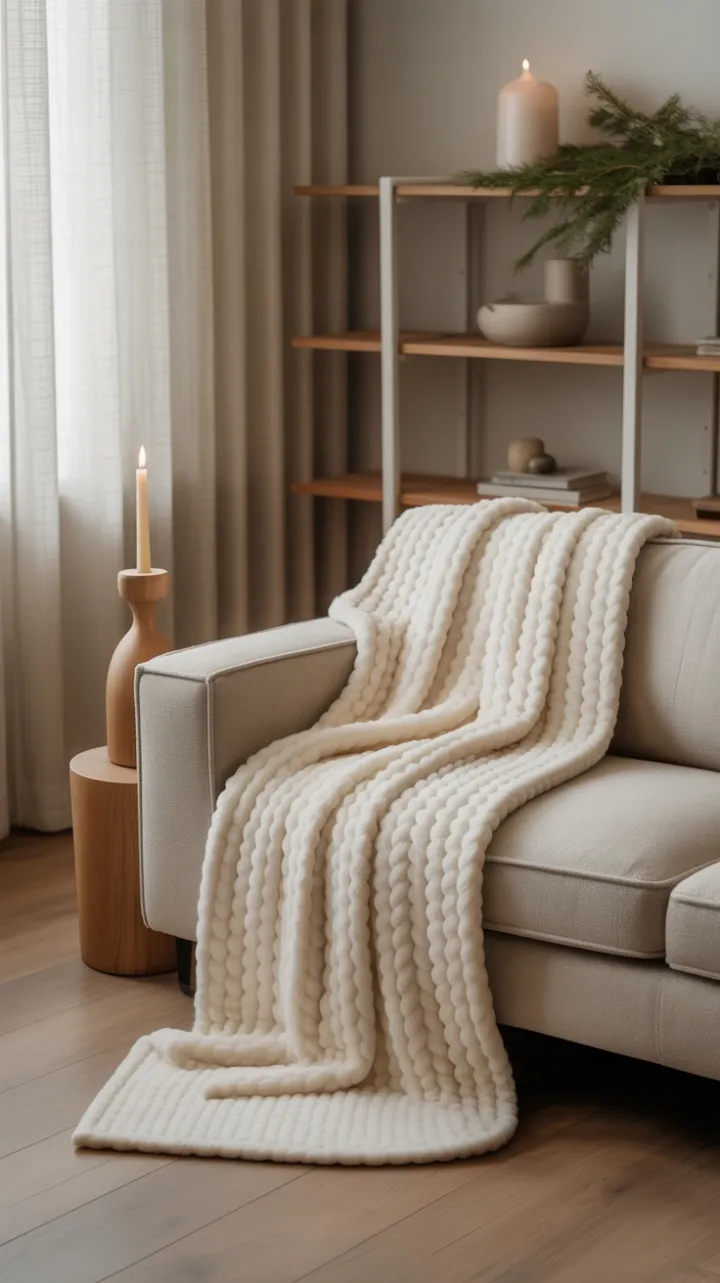 Scandinavian Calm with Wool Throw and Candle