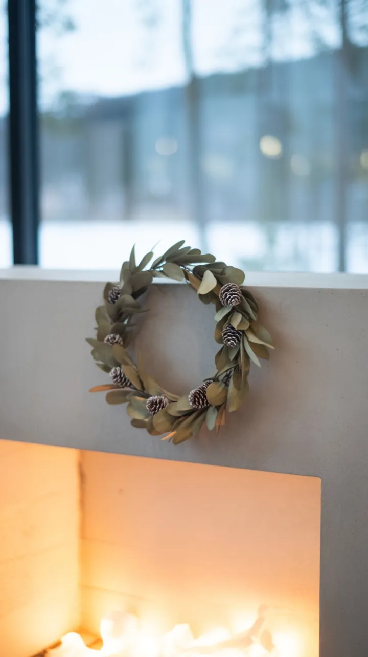 Nordic Calm Eucalyptus Wreath on a Minimalist Hearth