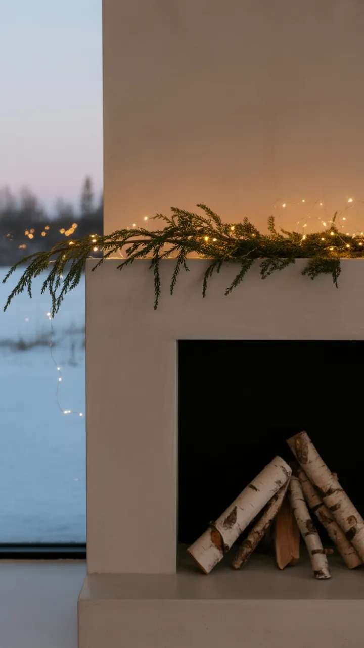 Evergreen Glow on a Minimalist Hearth