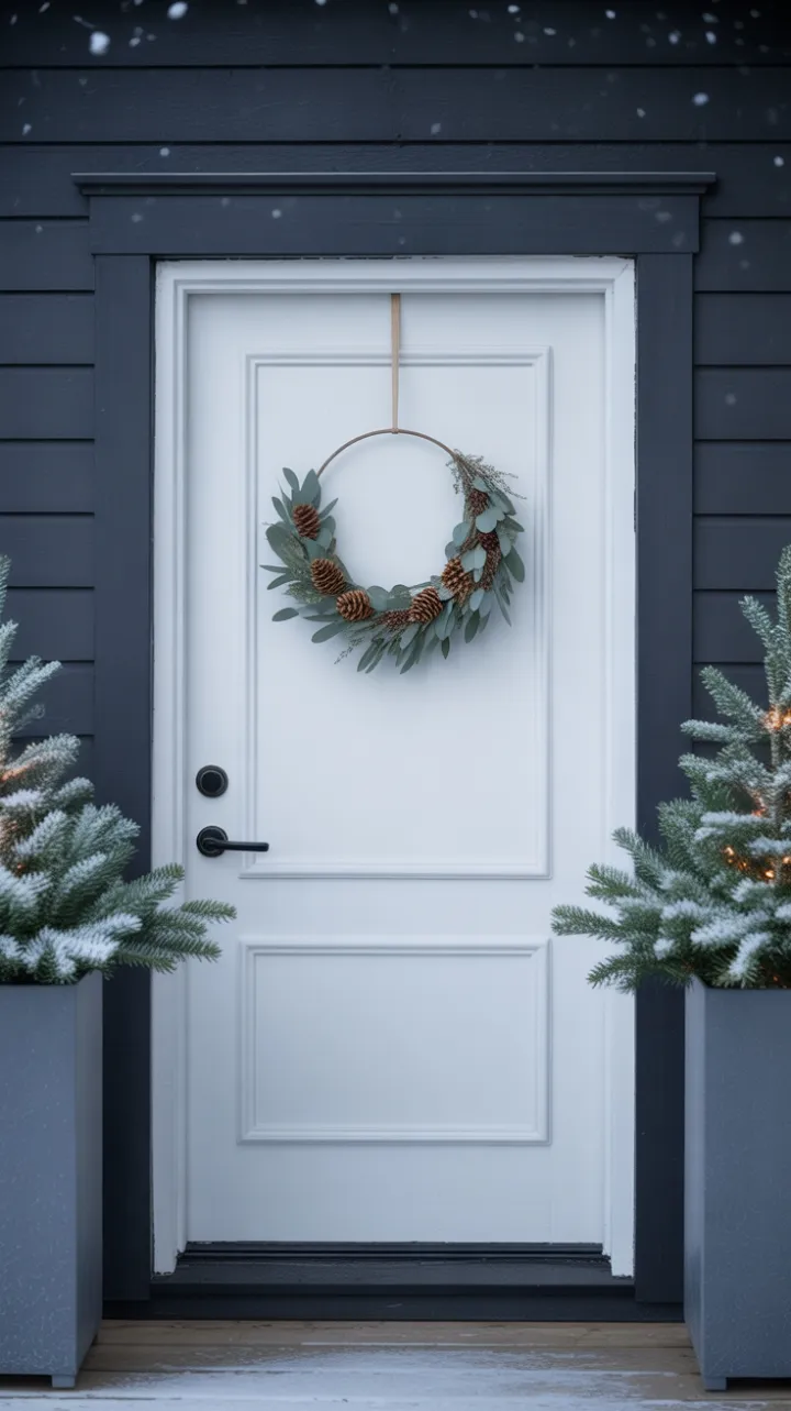 Scandinavian Calm Eucalyptus Wreath on a Snowlit Door