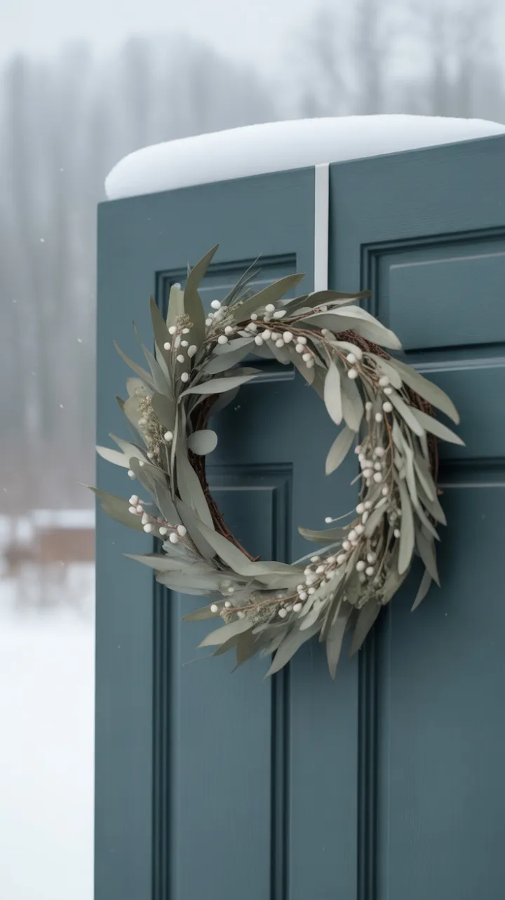 Scandinavian Calm Eucalyptus Wreath on Teal Door