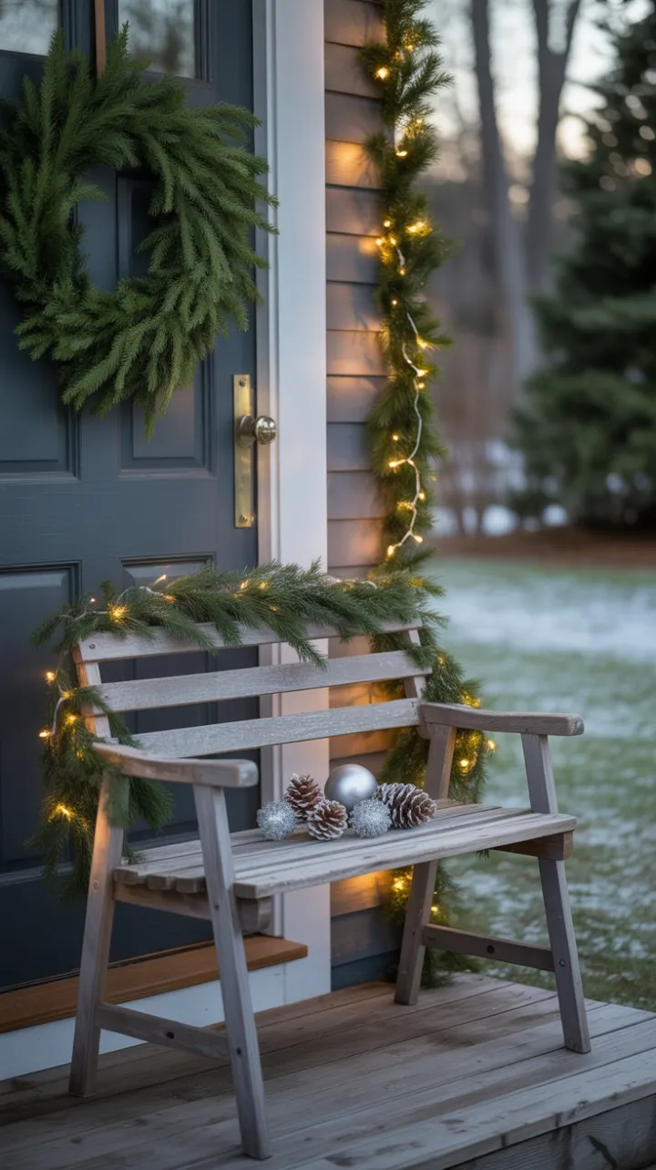 Quiet Winter Porch Dressed in Minimalist Christmas Elegance