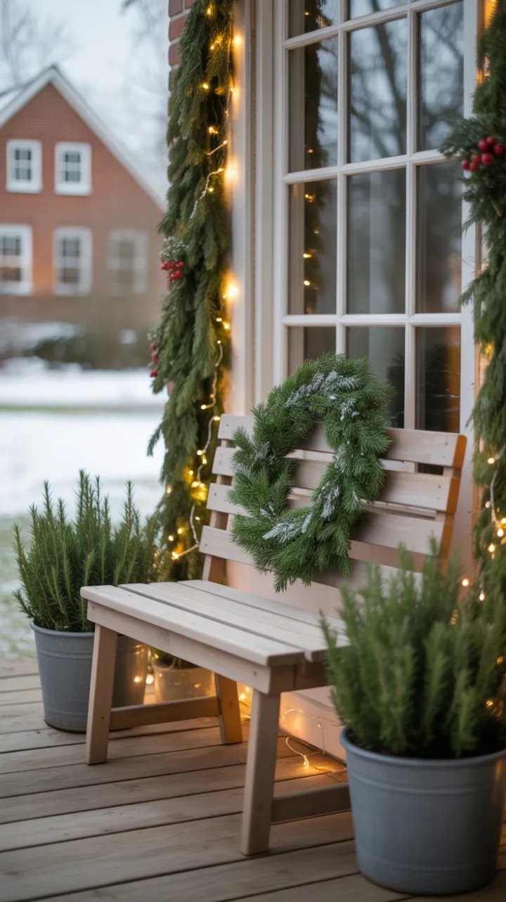 Evergreen Welcome on a Snow-Kissed Holiday Porch