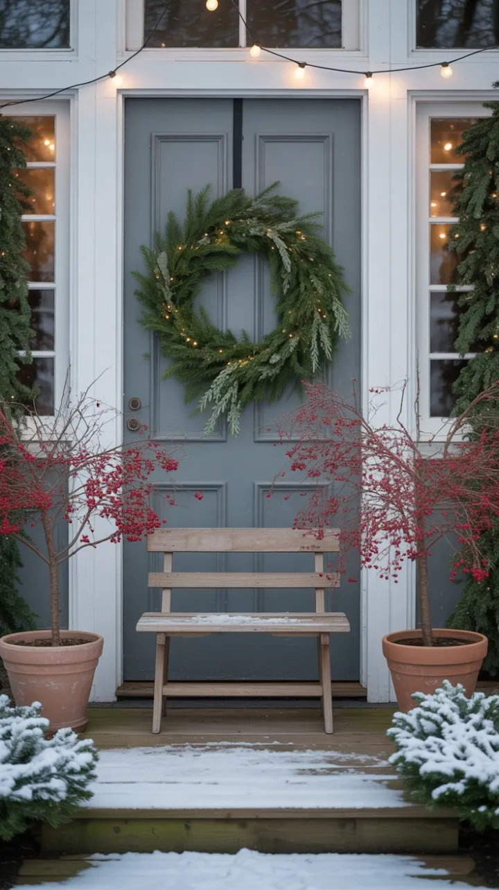 Snow-Kissed Minimalist Christmas Porch