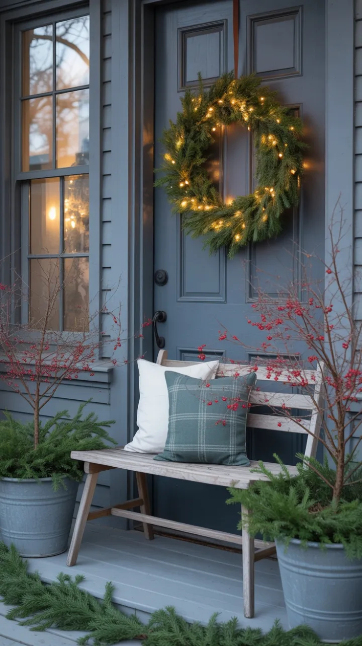 Cozy Evergreen Porch Dressed for the Holidays