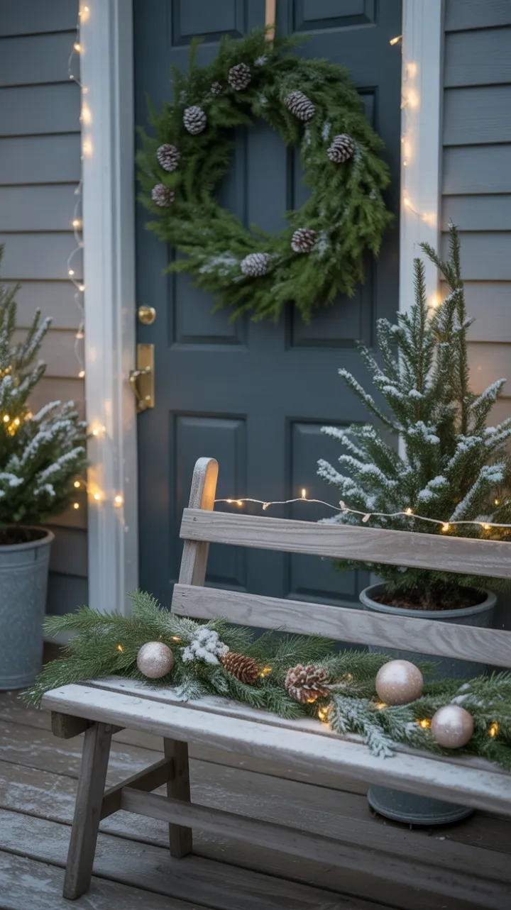 Snow-Kissed Porch Wrapped in Warm Christmas Glow