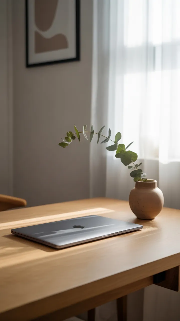 Sunlit Simplicity in a Minimal Home Office