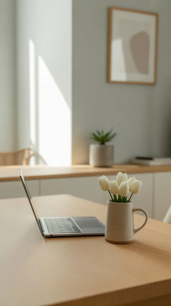Calm Minimalist Workspace Bathed in Gentle Daylight