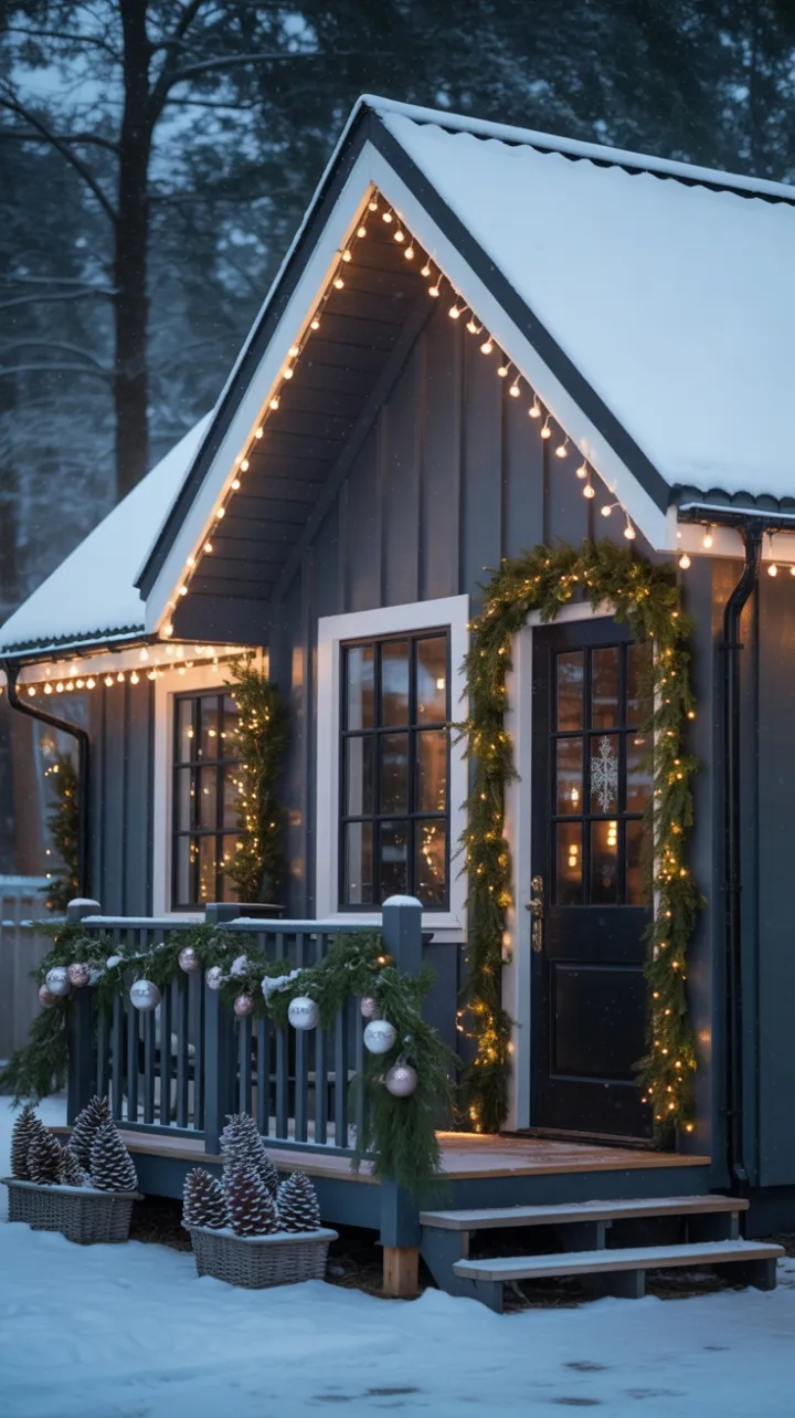 Snow-Kissed Modern Cottage Wrapped in Holiday Glow