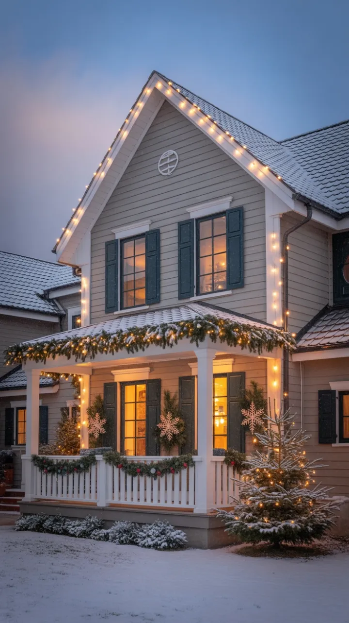 Twilight Warmth of a Snow-Kissed Holiday Home