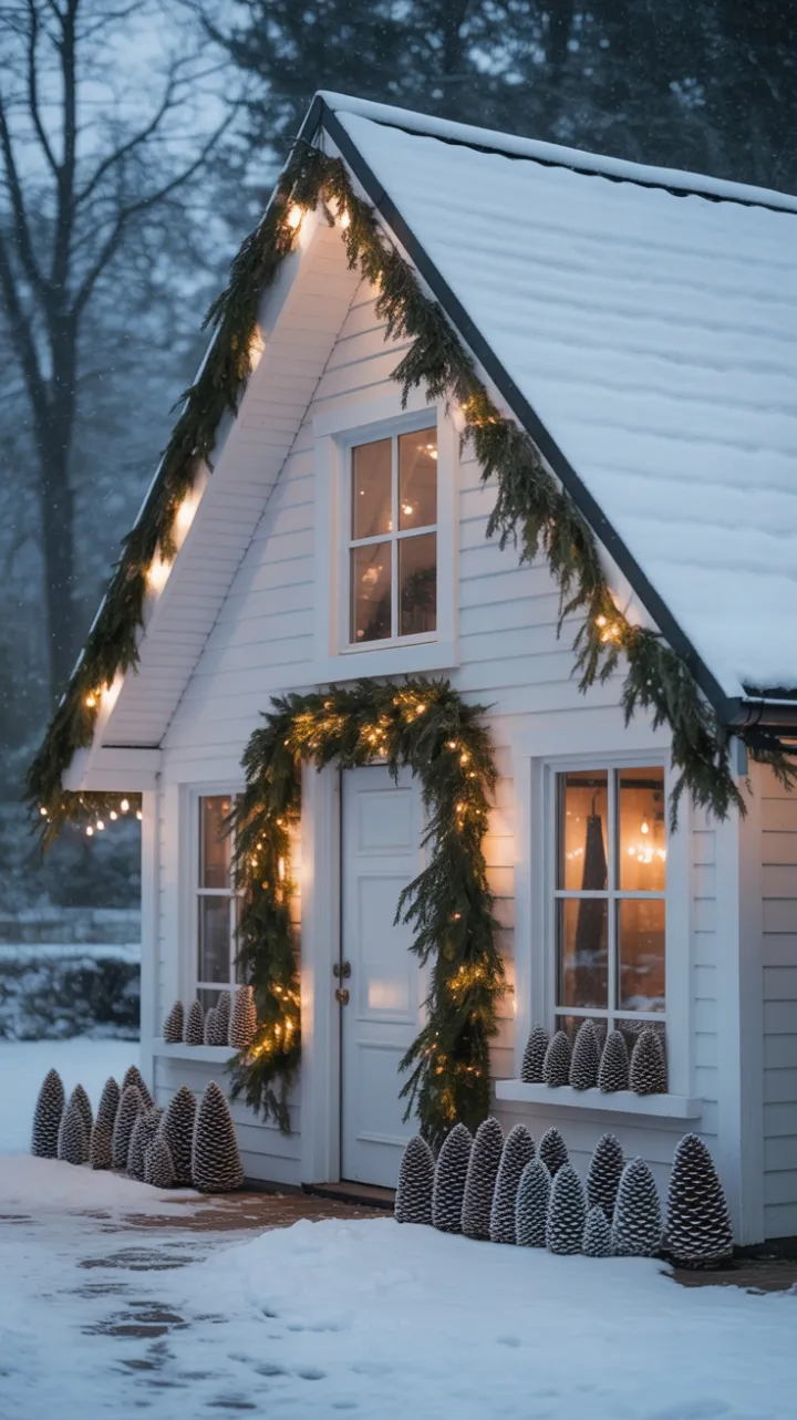 Snow-Kissed Cottage with Warm Lights and an Evergreen Welcome