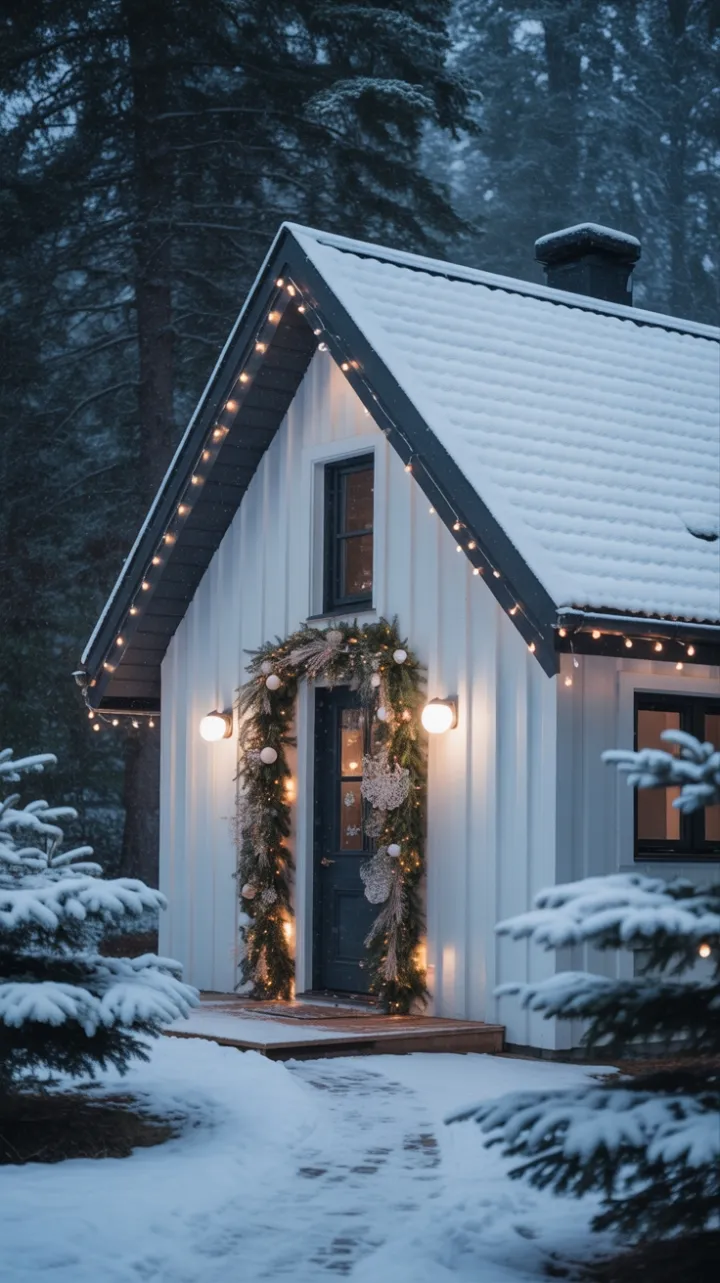 Snow-Kissed Cottage Wrapped in Twinkling Light