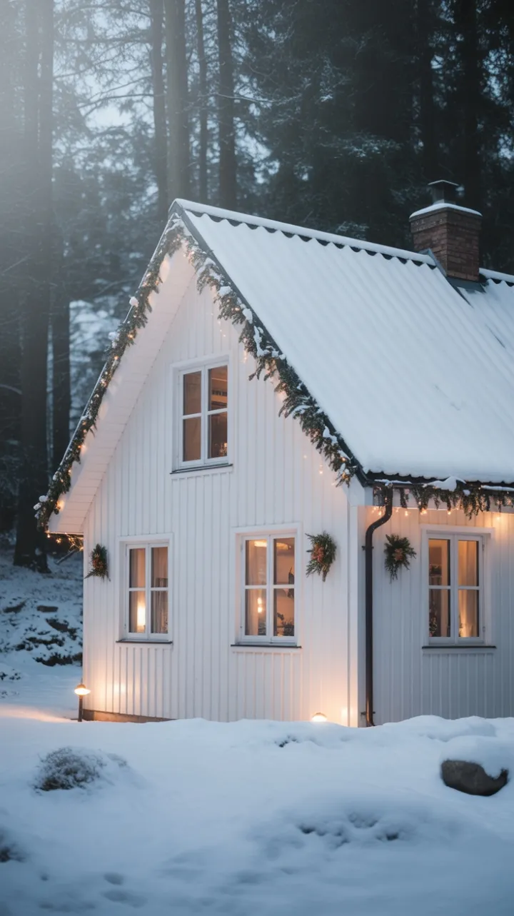 Snow-Kissed Cottage Bathed in Warm Light
