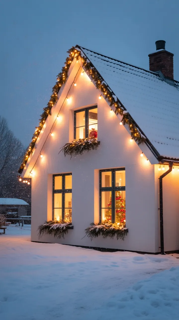 Warm Window Glow on a Snow-Dusted Cottage
