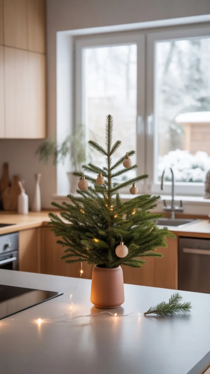 Scandinavian Calm Earthenware Tree in a Minimal Kitchen