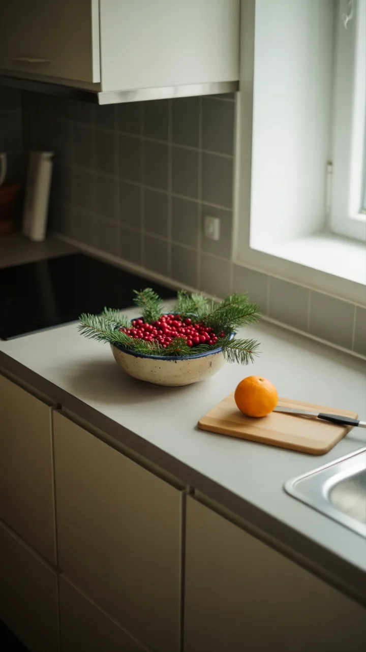 Understated Holiday Warmth in a Scandinavian Kitchen