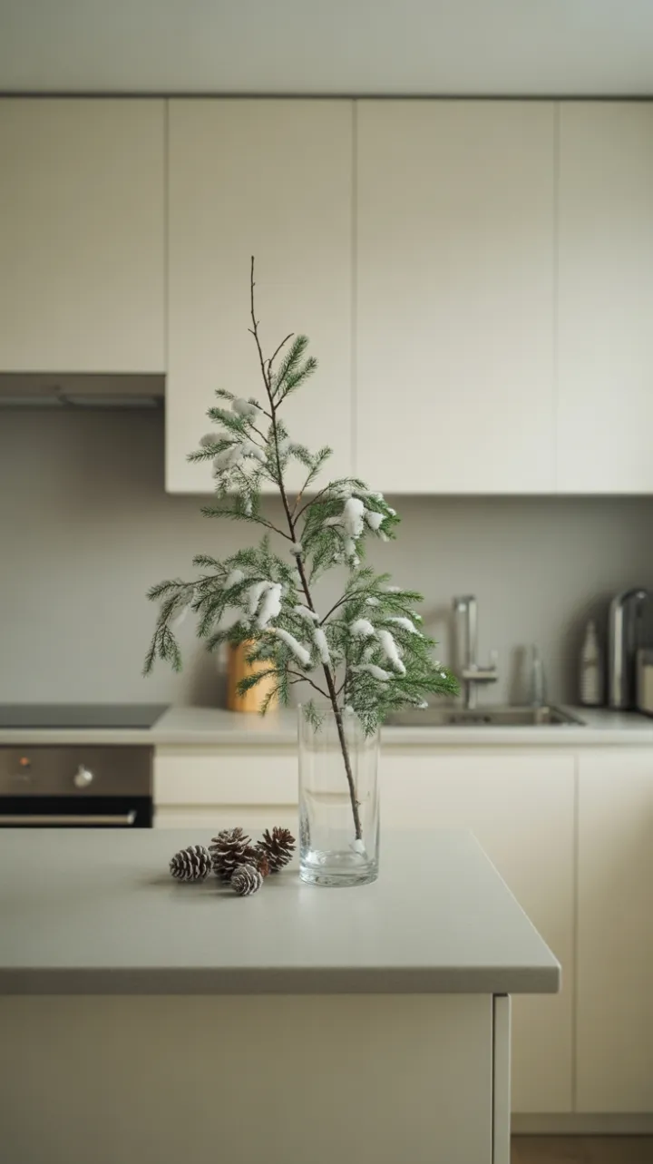 Snow-Kissed Birch in a Minimalist Scandinavian Kitchen