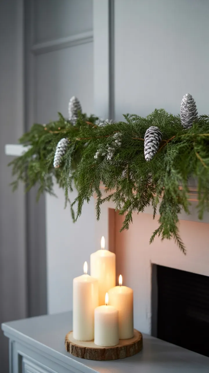 Scandinavian Serenity with Evergreen Garland and Candlelight