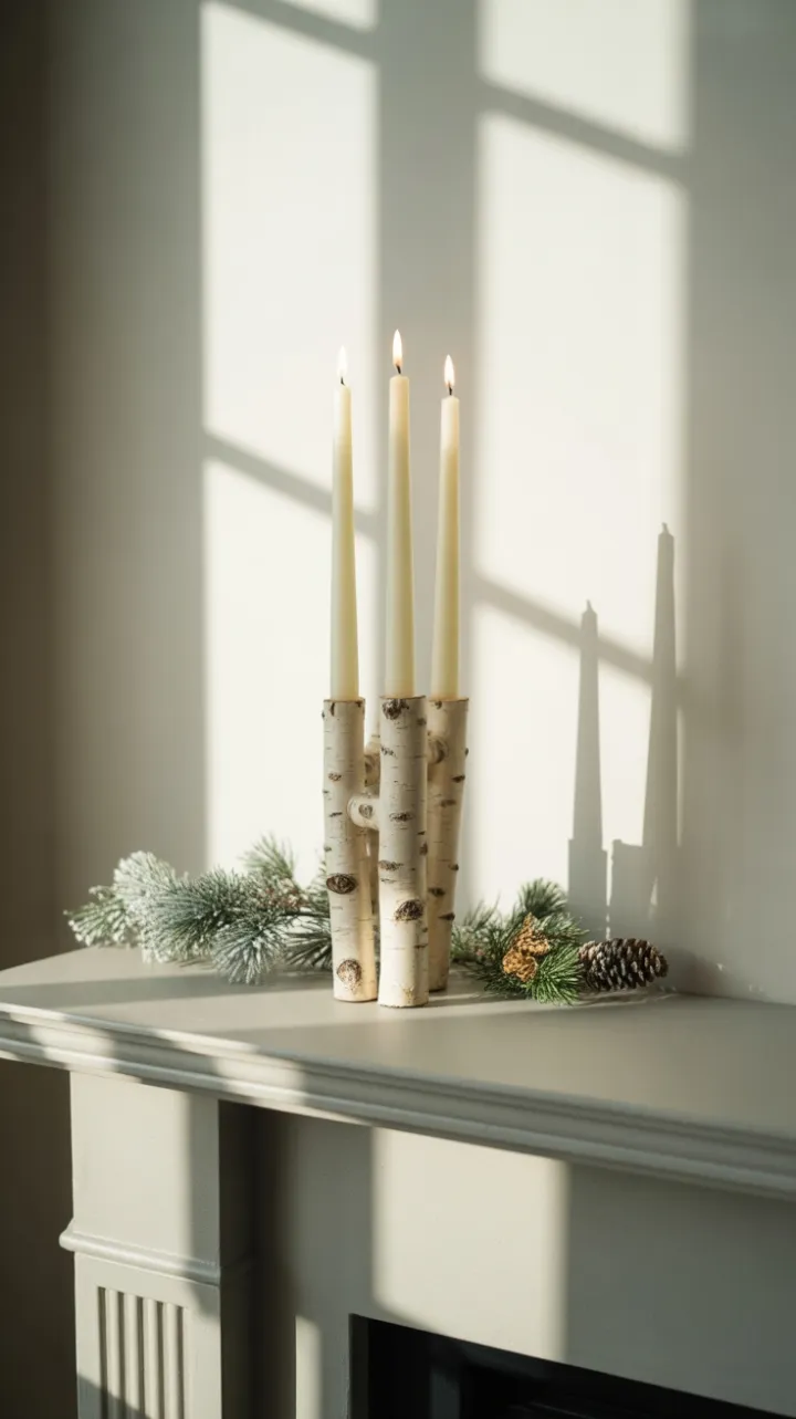 Understated Holiday Mantel in Birch and Frost
