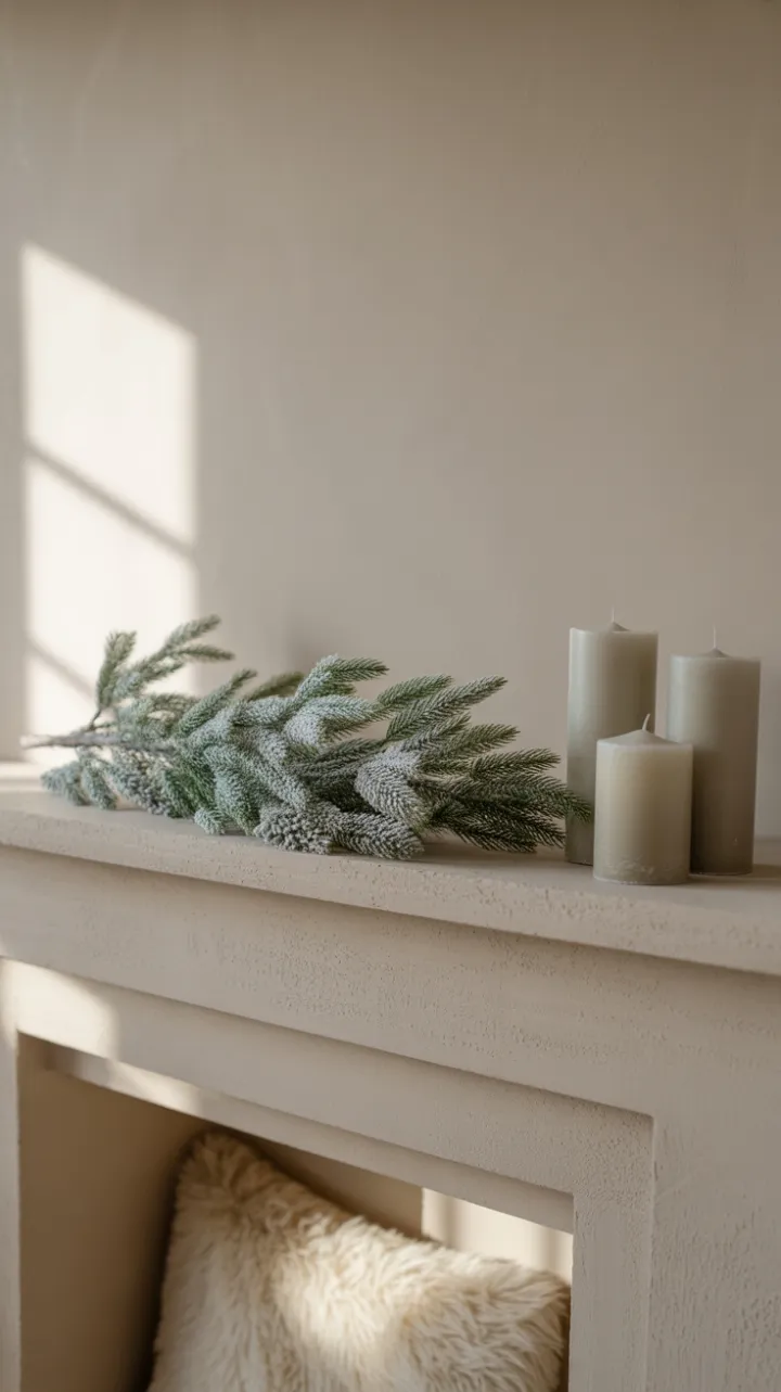 Quiet Nordic Mantel with Frosted Evergreens