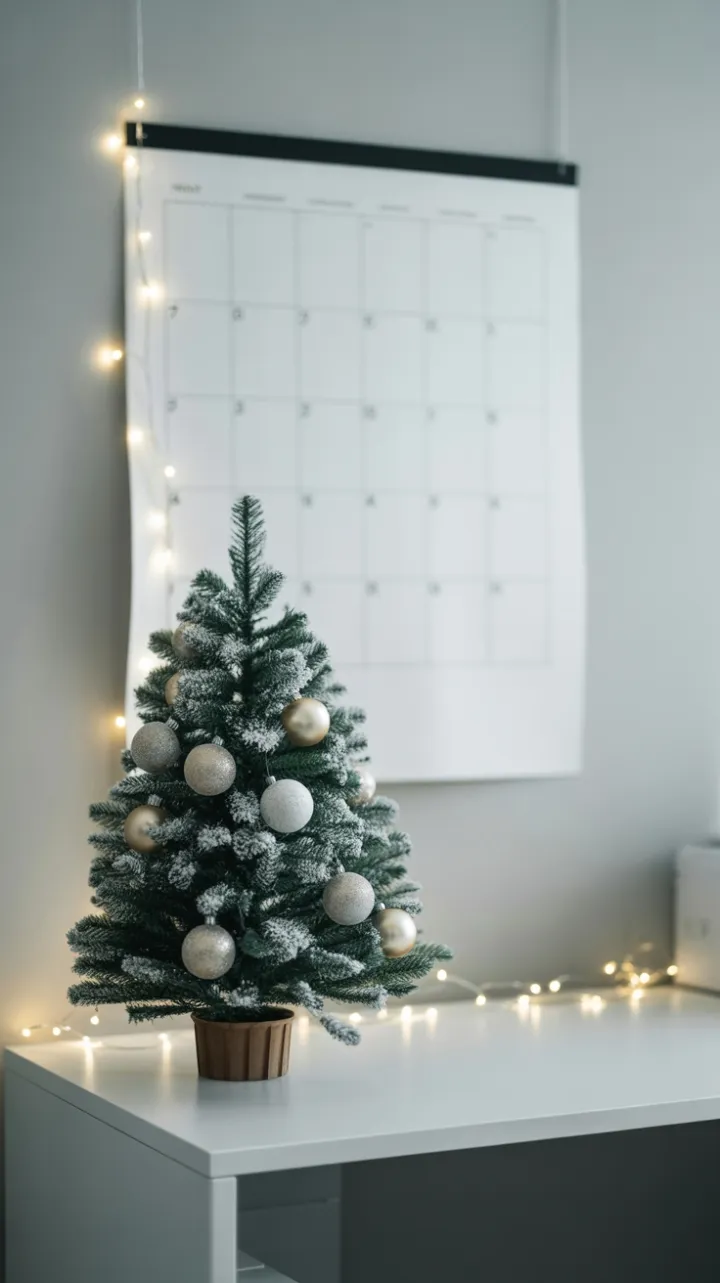 Serene Minimalist Christmas Desk in Soft Glow