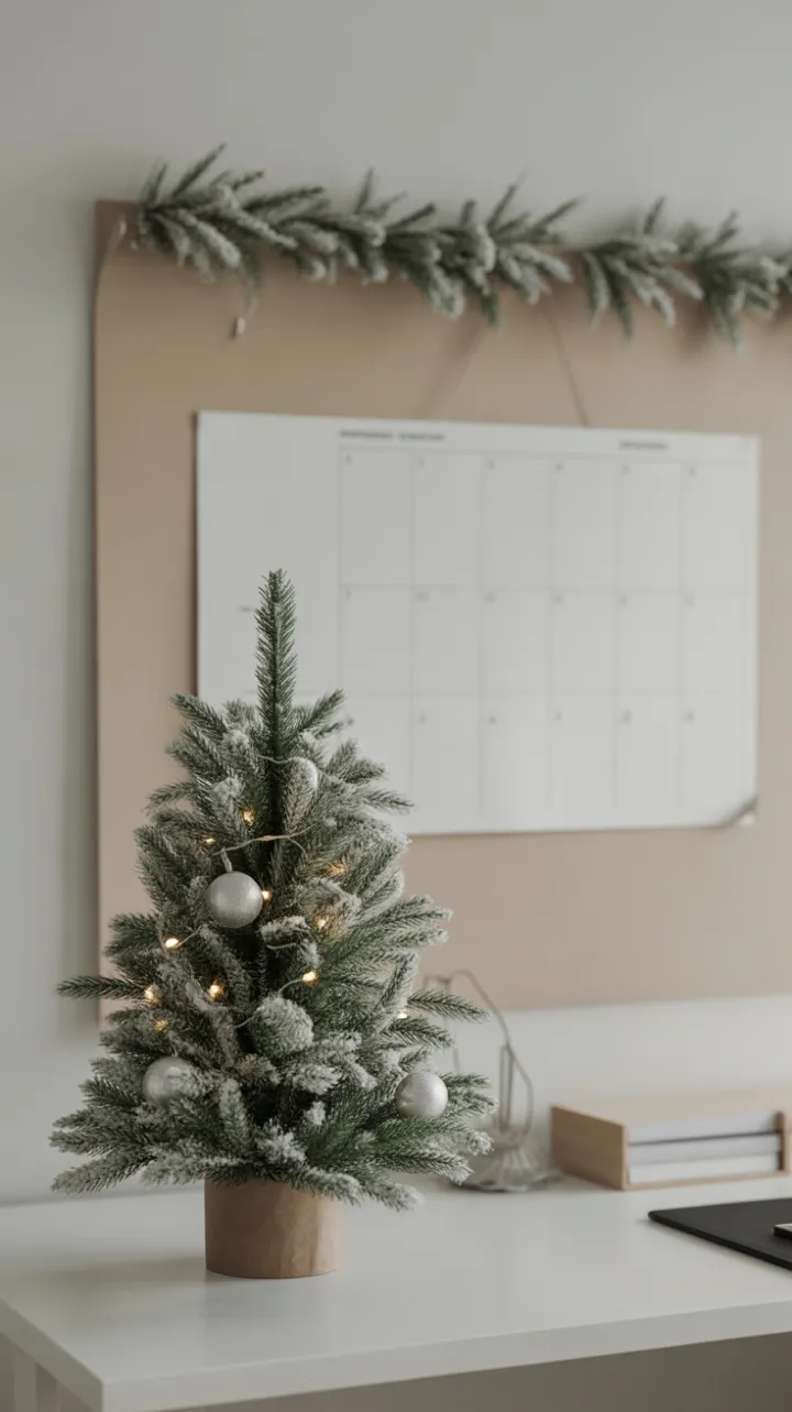 Serene Minimalist Holiday Desk with Flocked Fir