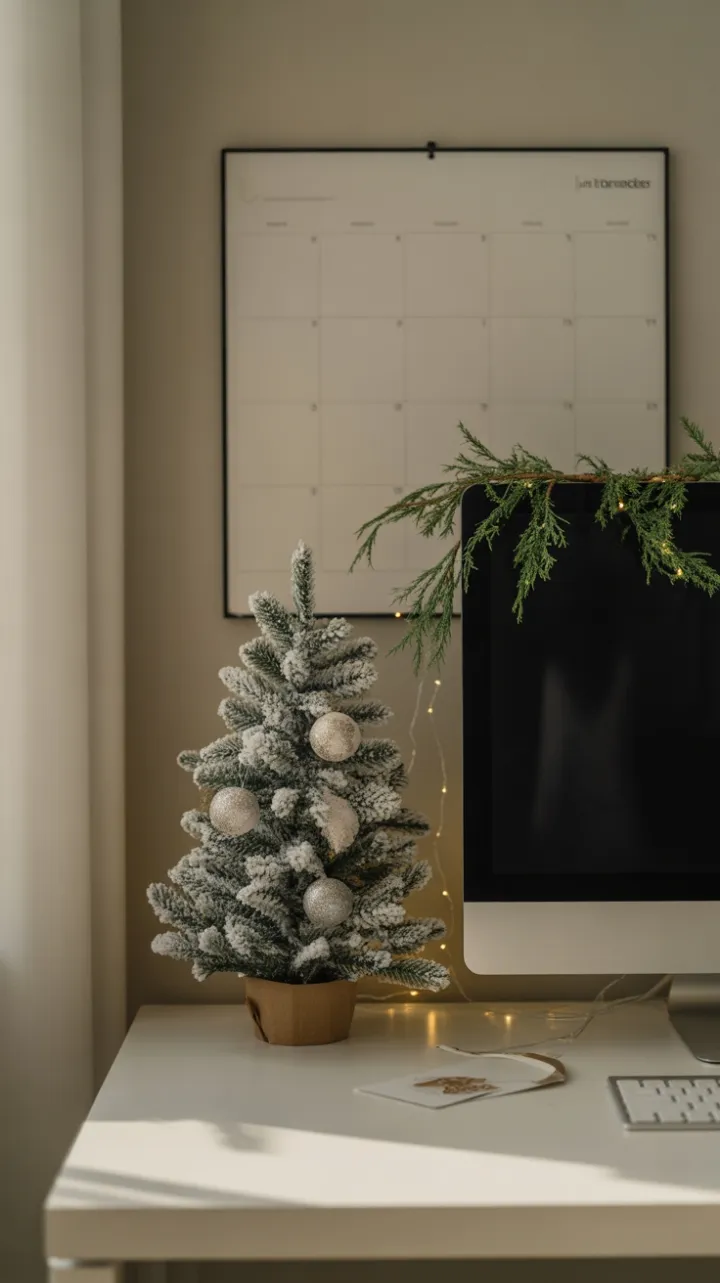 Subtle Holiday Elegance on a Minimalist Office Desk