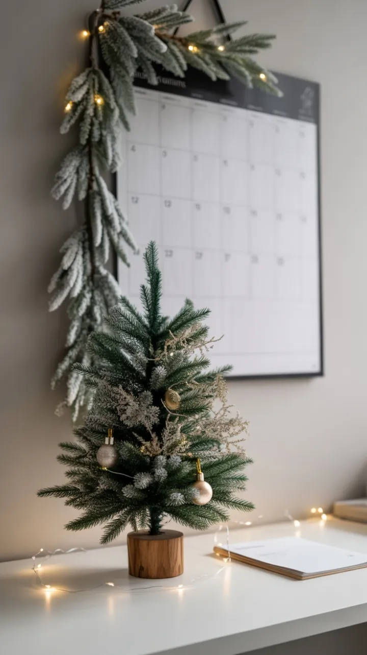Calm Christmas Workspace with Elegant Fir and Warm Lights