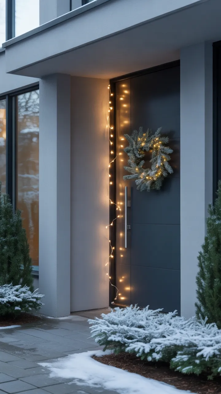 Scandinavian Winter Minimalism Warm Fairy Lights and a Frosted Wreath