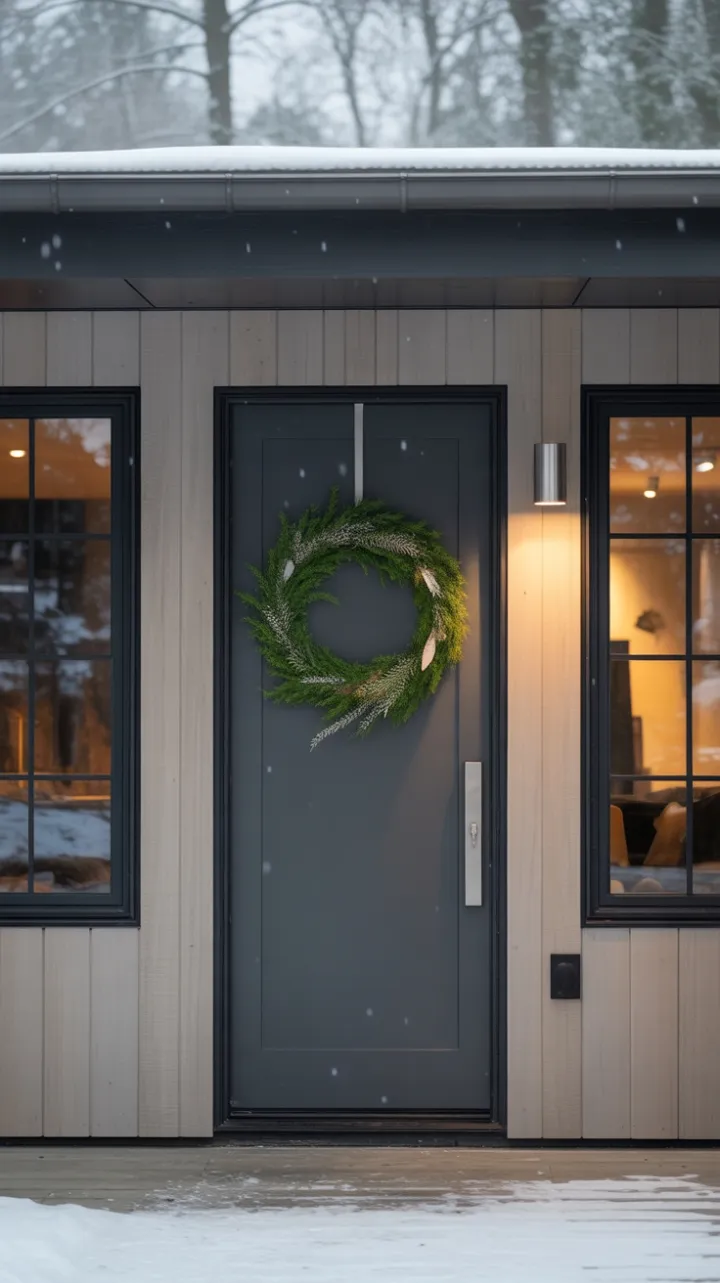 Understated Holiday Welcome on a Modern Winter Facade