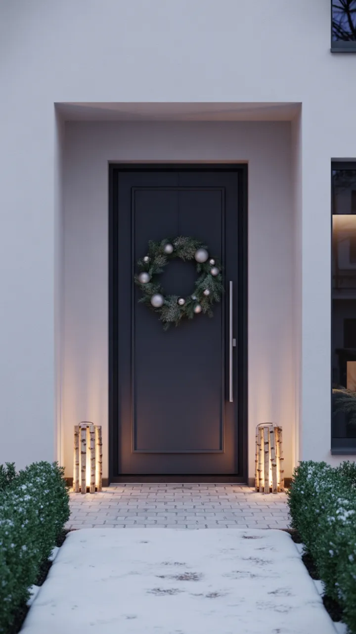 Understated Evergreen Elegance at the Modern Front Door